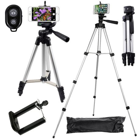 4az1-ben állítható távirányítós tripod telefonokhoz, tabletekhez, fényképezőkhöz és webkamerákhoz