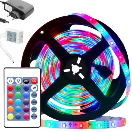 4,5 méteres RGB LED szalag távirányítóval és adapterrel (SMD 3528 LED)