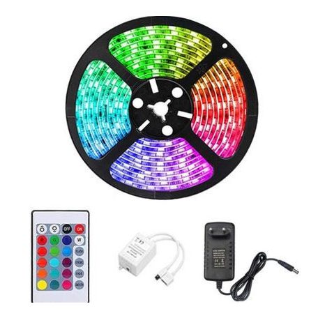 5 méter RGB LED szalag távirányítóval és adapterrel