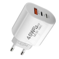   Hálózati töltő 2 x USB-C, 1 x USB-A, 40 W, gyorstöltés, QC 3.0, iPhone, Huawei, Samsung, Xiaomi