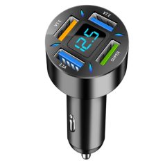   Autós töltő 4 USB-vel (3 x USB 3.1A + 1 x 66 W) USB Quick Charge 3.0 technológiával és akkumulátorfeszültség kijelzővel