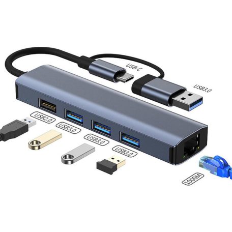 5 portos USB HUB - 3xUSB 3.0 1xUSB 2.0 1xEthernet RJ45