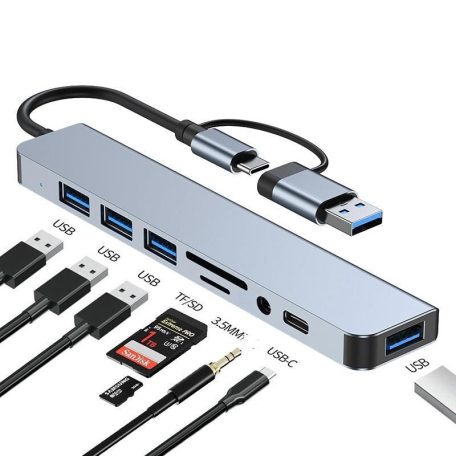 8 portos USB HUB - 3xUSB-A 2.0 1xUSB-A 3.0 1xUSB-C 3.1 1xSD 1xmicroSD 1xAudio